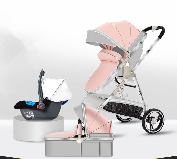 Luxury High-View Baby Stroller | 3-in-1 Pram with Sleeping Basket | Titanium Frame