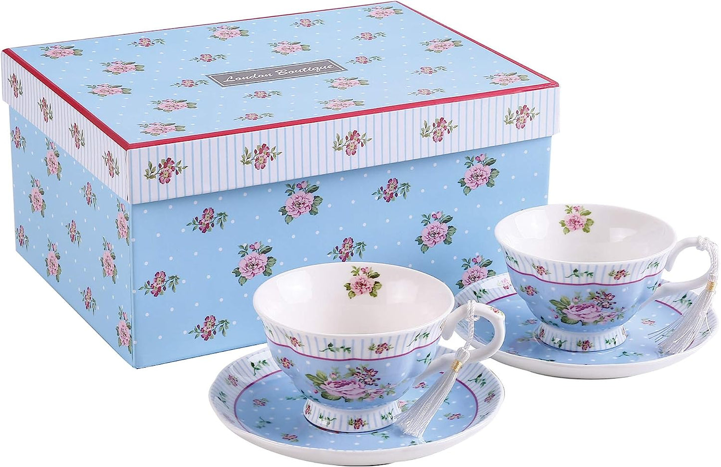 Mothers Day CoronationFamily Party Set Special 3 Tier Cake Stand Teapot Milk Jug 2 Cups 2 Saucers (Blue/ Pink)