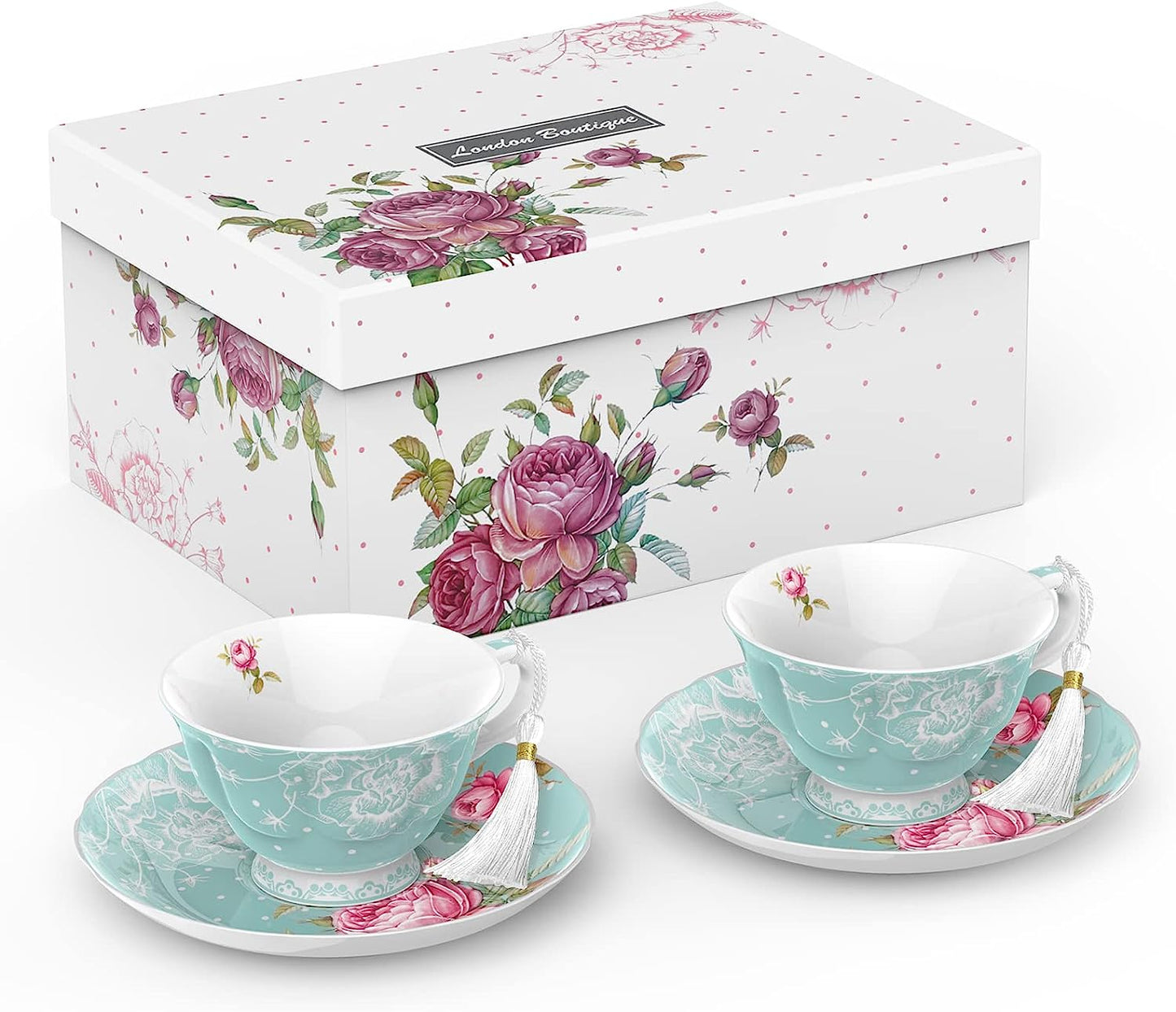 Mothers Day Coronation PartyAfternoon Tea Coffee Cake Set with- 3 Tier Cake Stands 2 Cups 2 Saucers 4 Plates (Blue)