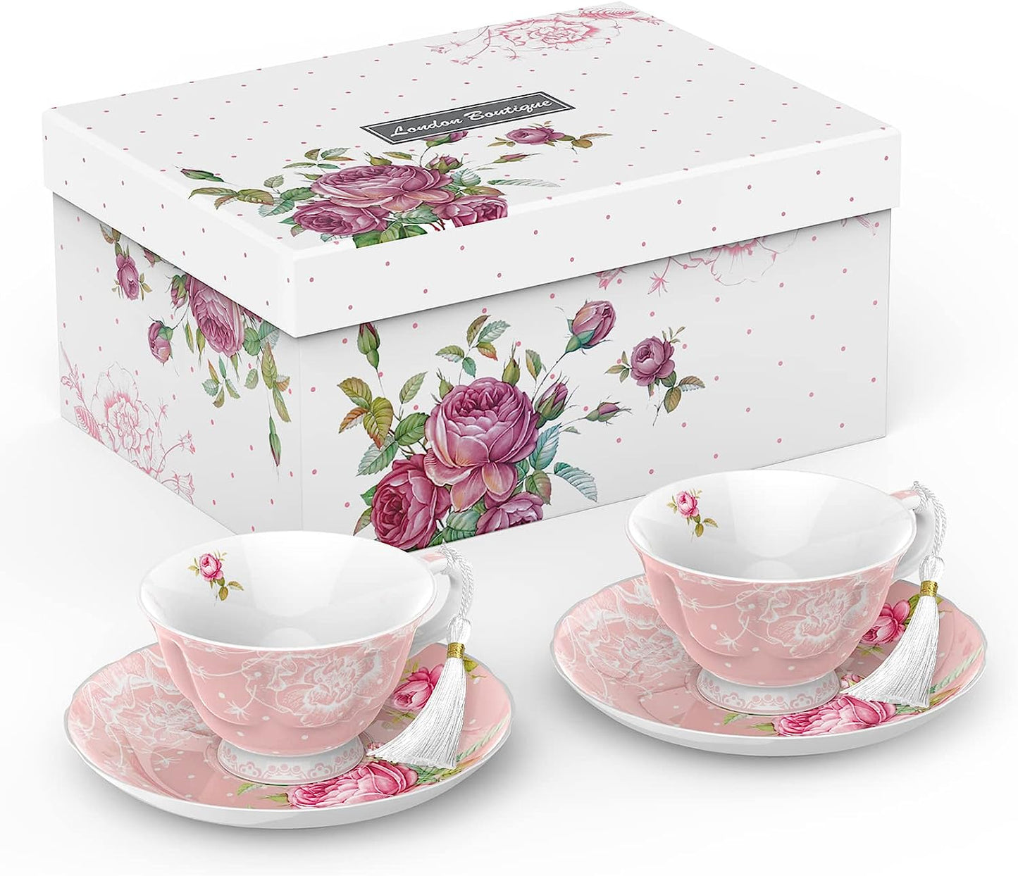 After Tea Coffee Set in Pink Rose Teapot Set, Cups/ Saucers Cake Stand