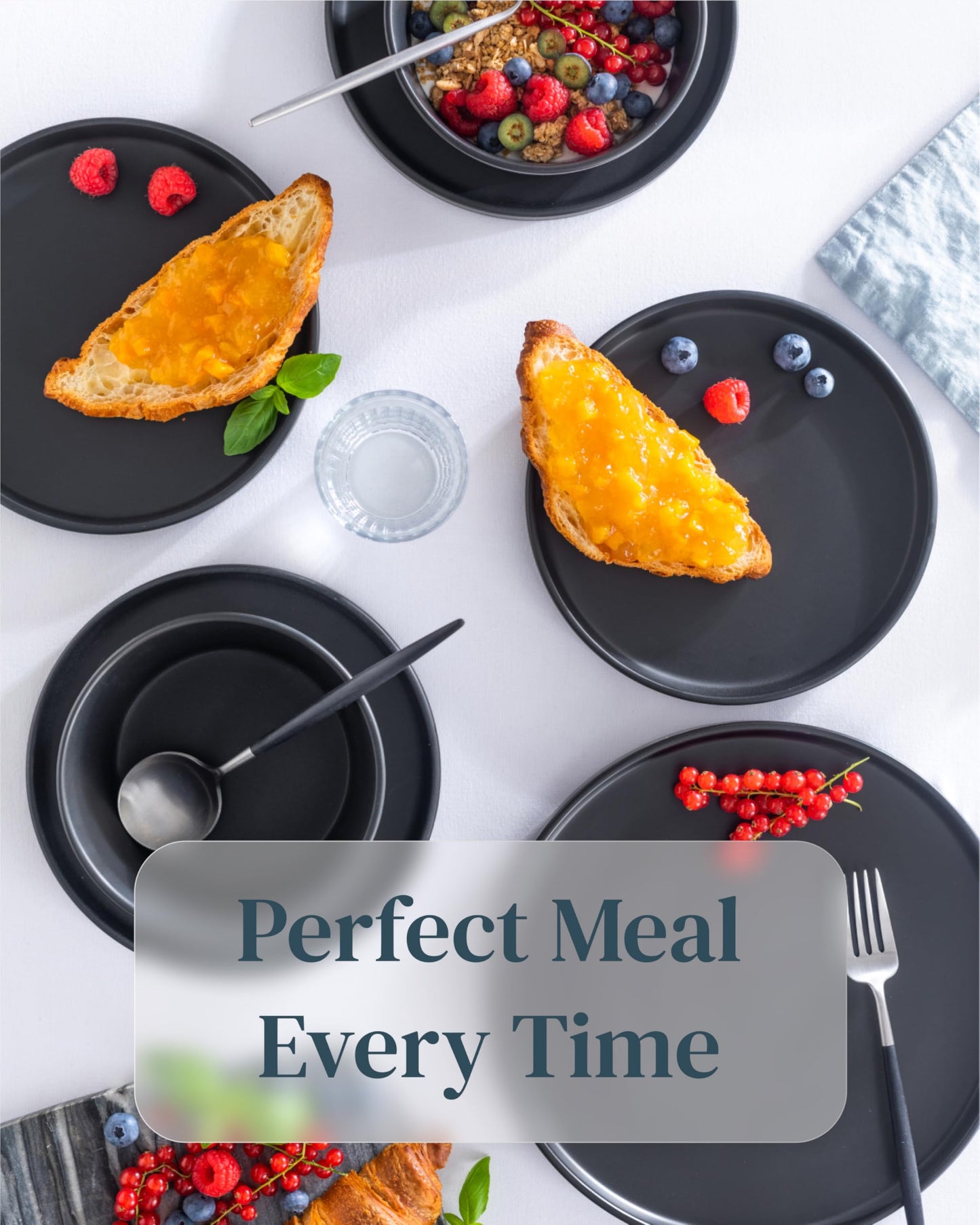 Manhattan Urban Black Line - 6-Piece Matte Black Soup Plate Set - Premium Stoneware, Dishwasher and Microwave Safe - Stylish Deep Plate Set, Perfect