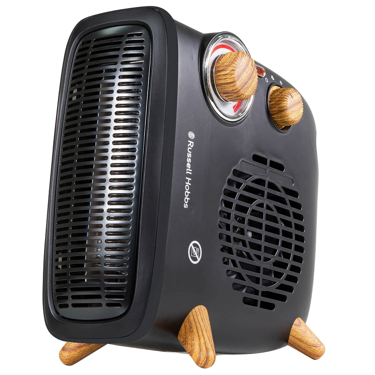 Russell Hobbs 1800W/1.8KW Electric Heater, Retro Horizontal/Vertical Fan Heater Scandi Wood Effect in Black with Adjustable Thermostat, 2 Heat