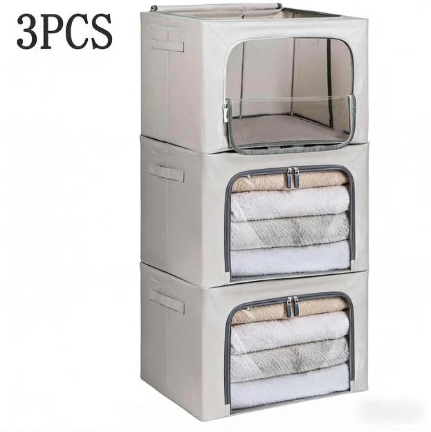 3 Pack Clothes Storage Bags XL Zipped Organiser Storage Boxes Grey Large