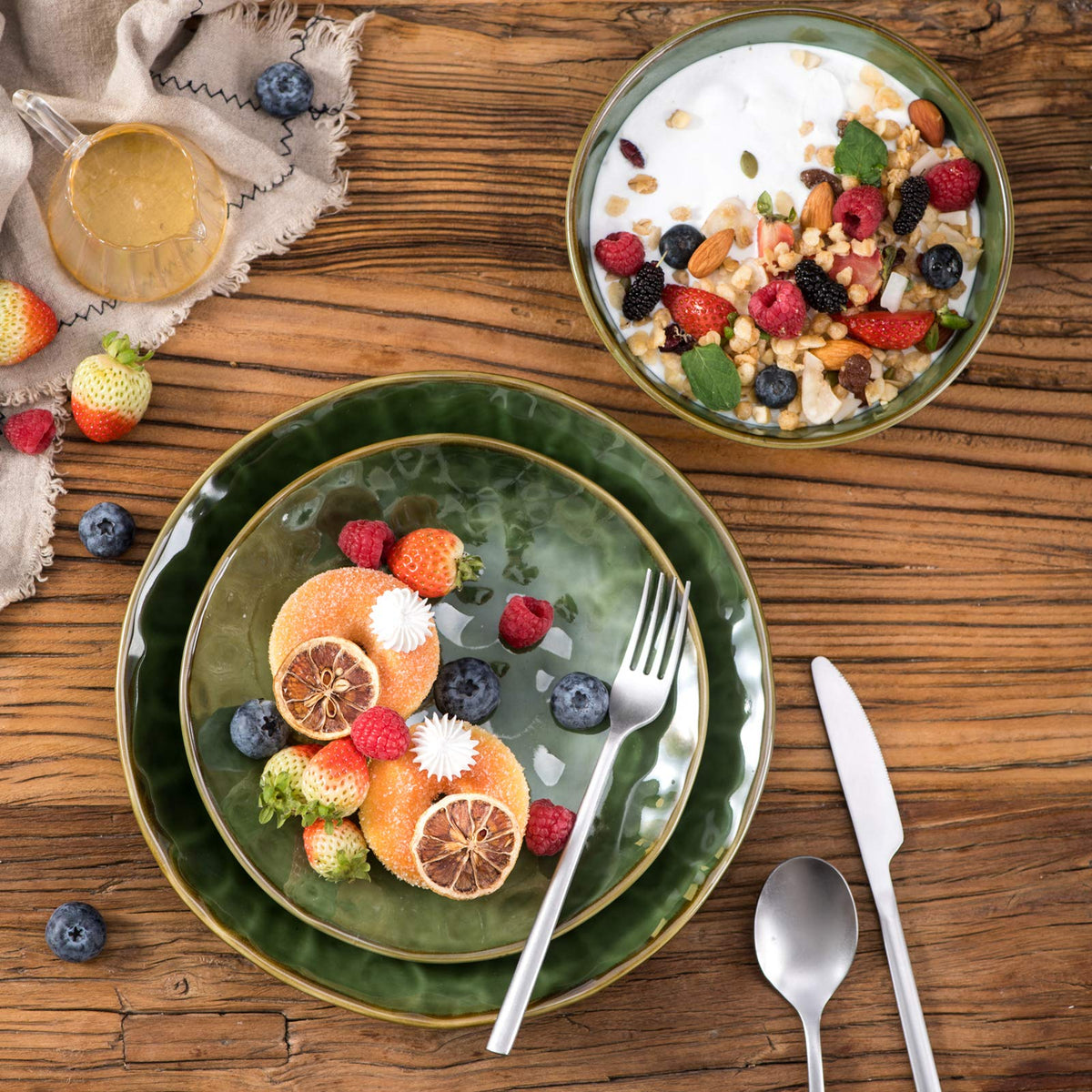 Ceramic Round Dessert Salad Plates - 8 Inch Dessert Plates, Set of 6, Microwave, Oven, and Dishwasher Safe, Scratch Resistant, Porcelain Fluted