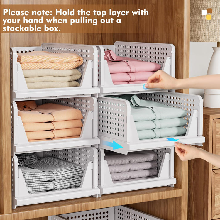 SNSLXH 5 Pack Wardrobe Storage Organiser, Stackable & Foldable Closet Organisers for Bedroom Bathroom Laundry Room Wardrobe Storage, Space-Saving