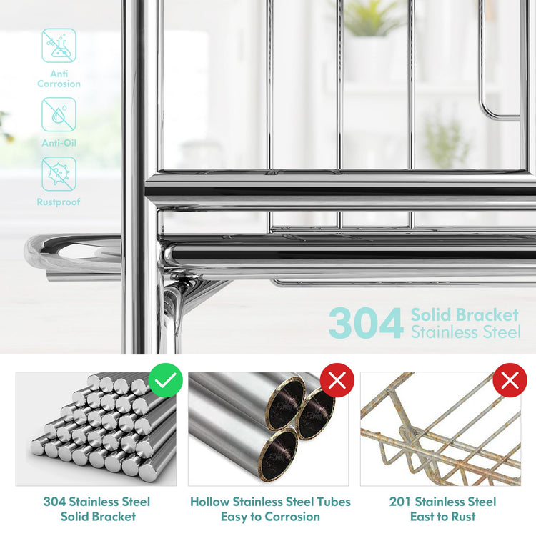 romision 2 Tier Dish Drying Rack, Large Dish Rack with 360 Swivel Spout, 304 Stainless Steel Dish Drainer Rack, Draining Board Rack for Kitchen