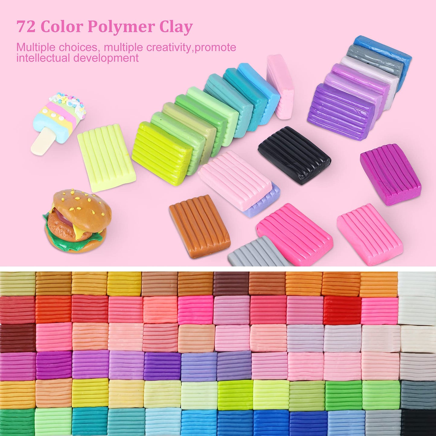 Polymer Clay Kits 72Colors Sculpting Molding Clay DIY Modeling Clay Oven Baking Clay Kits 19 Sculpting Tools and 12 Kinds of Accessories Non-Toxic and