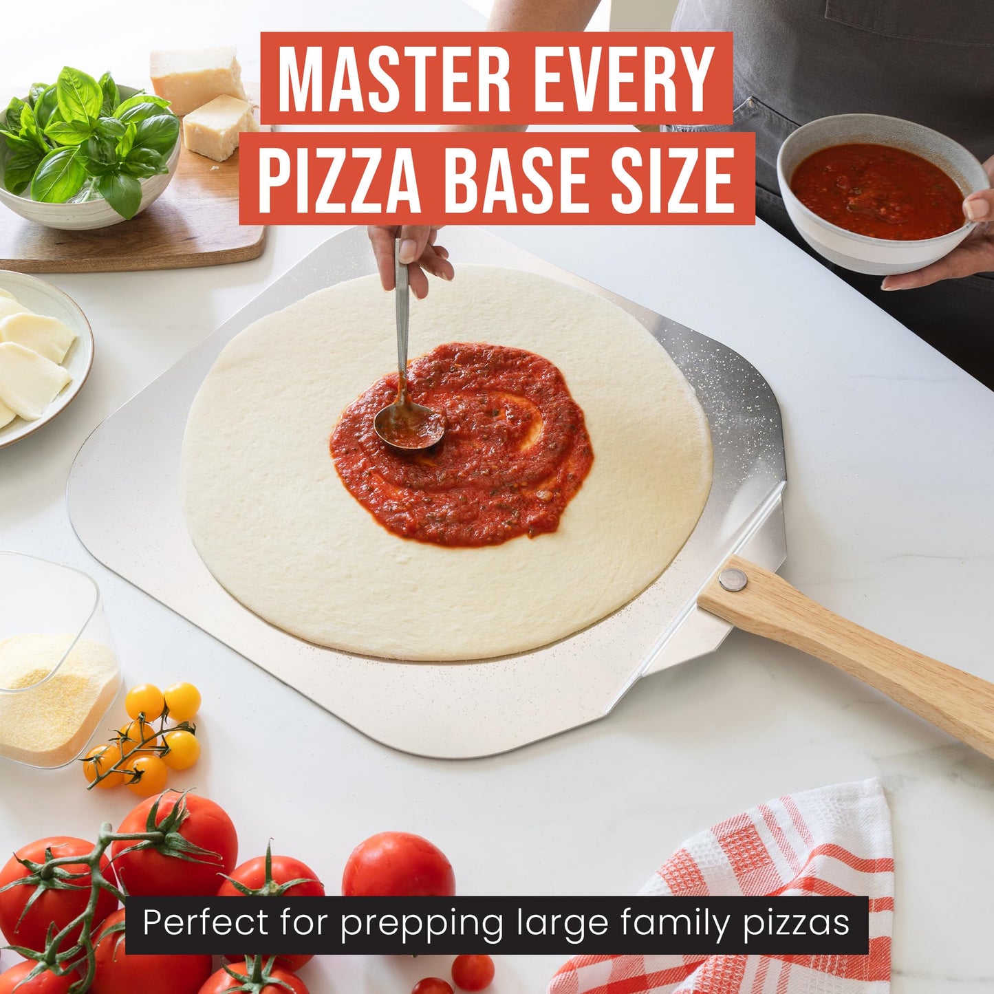 Chef Pomodoro Aluminum Metal Pizza Peel with Foldable Wood Handle for Easy Storage, Pizza Spatula, Gourmet Luxury Pizza Paddle for Baking Homemade