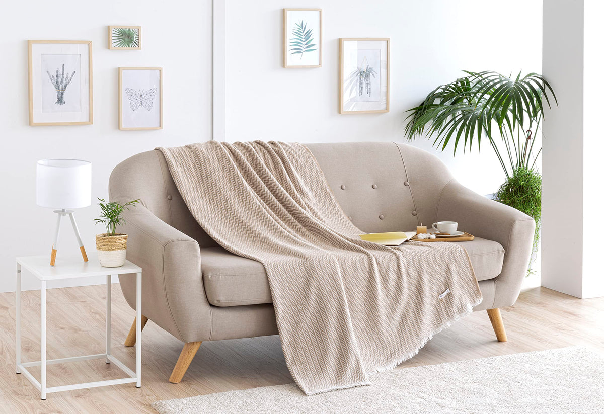 Todocama - Extra Soft Cotton Blanket, Four Seasons, Multipurpose Sofa Quilt, Plaid for Bed, Foulard Blanket, Bed Cover, Sofa Cover. (230 x 240 cm,