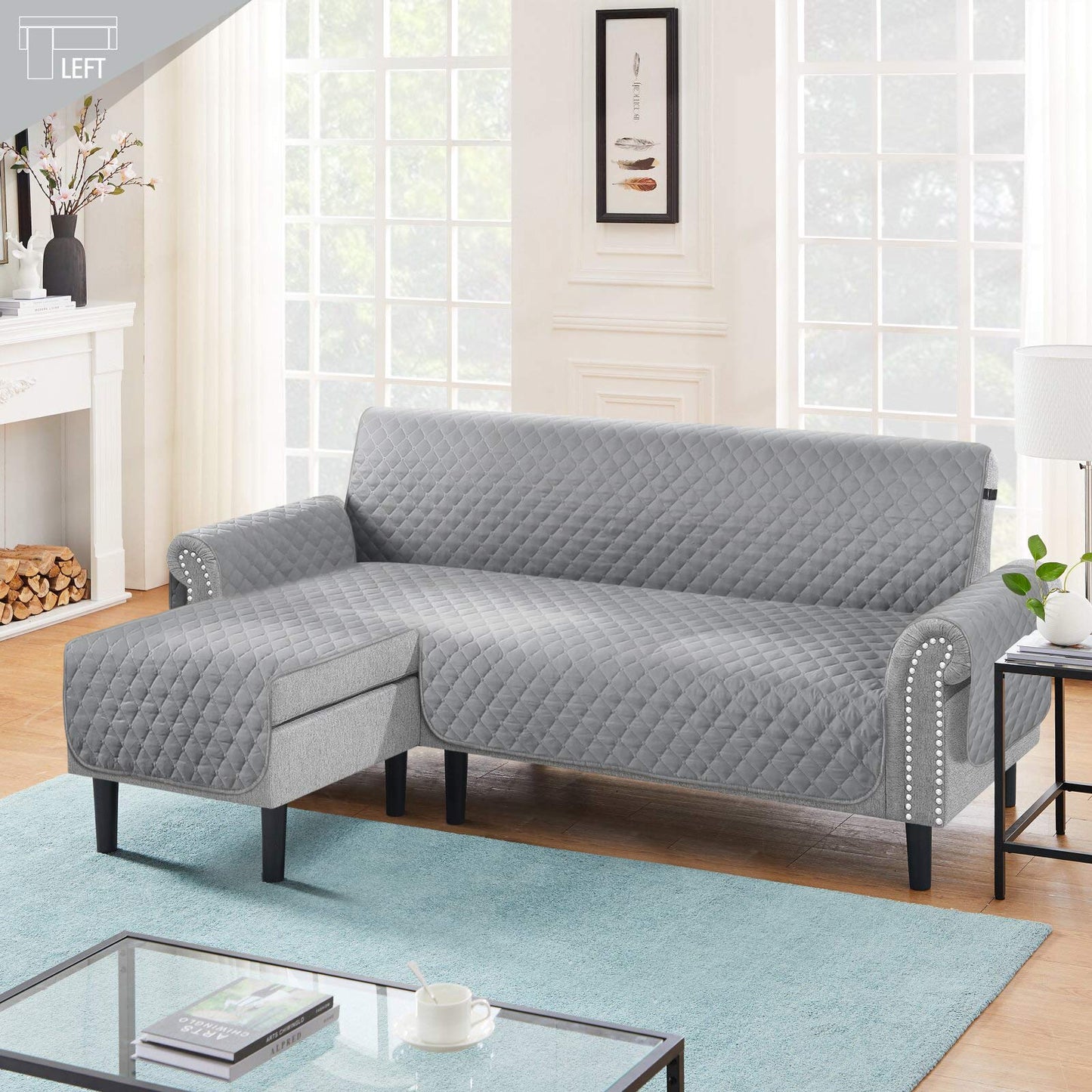 TAOCOCO Corner Sofa Bed Cover Reversible 3 Seater Chaise End Sofa Cover L Shape Sofa Protector for Pets Furniture Sofa Protector (Pale Grey)