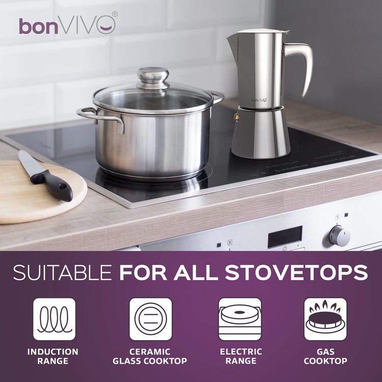 bonVIVO Moka Pot - 6 Cup Intenca Stainless Steel Espresso Maker w/Copper Finish - Stove Top Italian Coffee Maker - 300ml Coffee Pot - Gifts for Men