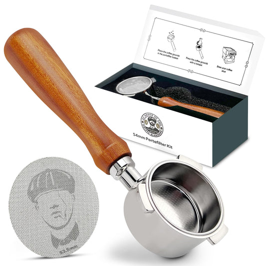 Gritty Blenders - Bottomless Coffee Portafilter 54mm with Compatible Puck Screen and Basket | Compatible with Sage Breville Barista Series 500-880,