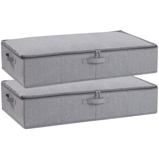 YheenLf 2-Pack Under Bed Clothes Storage Bgas with Lid, Foldable Wardrobe Organiser with Reinforced Handles for Blanket, Sheets, Clothing, Shoes,