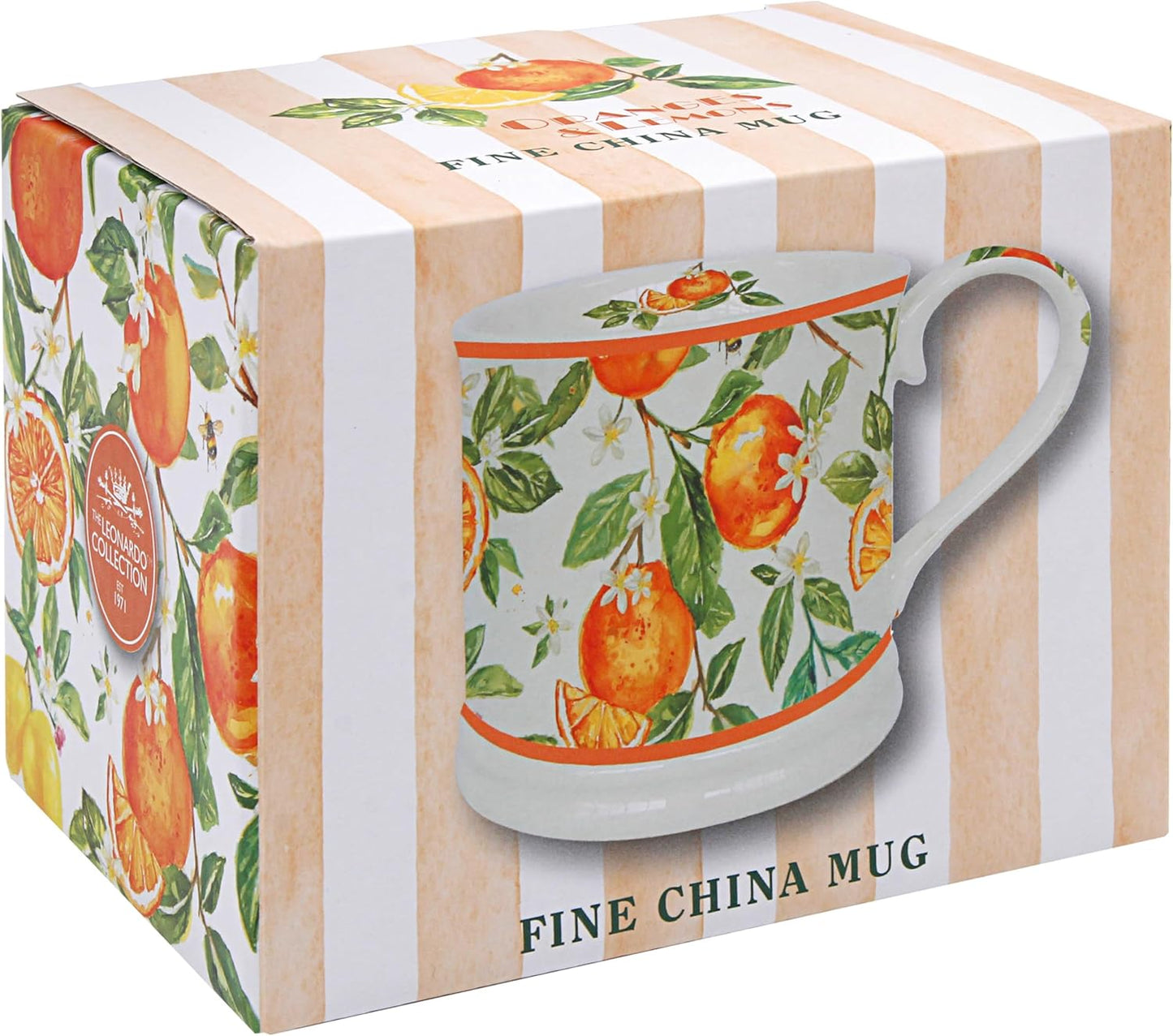 The Leonardo Collection Oranges & Lemons Jennifer Rose Stoneware Oranges & Lemons Mug 366ml for Hot & Cold Drinks | Durable Coffee Cups for Home & Office | Easy-to-Hold Coffee Mugs for Daily Use