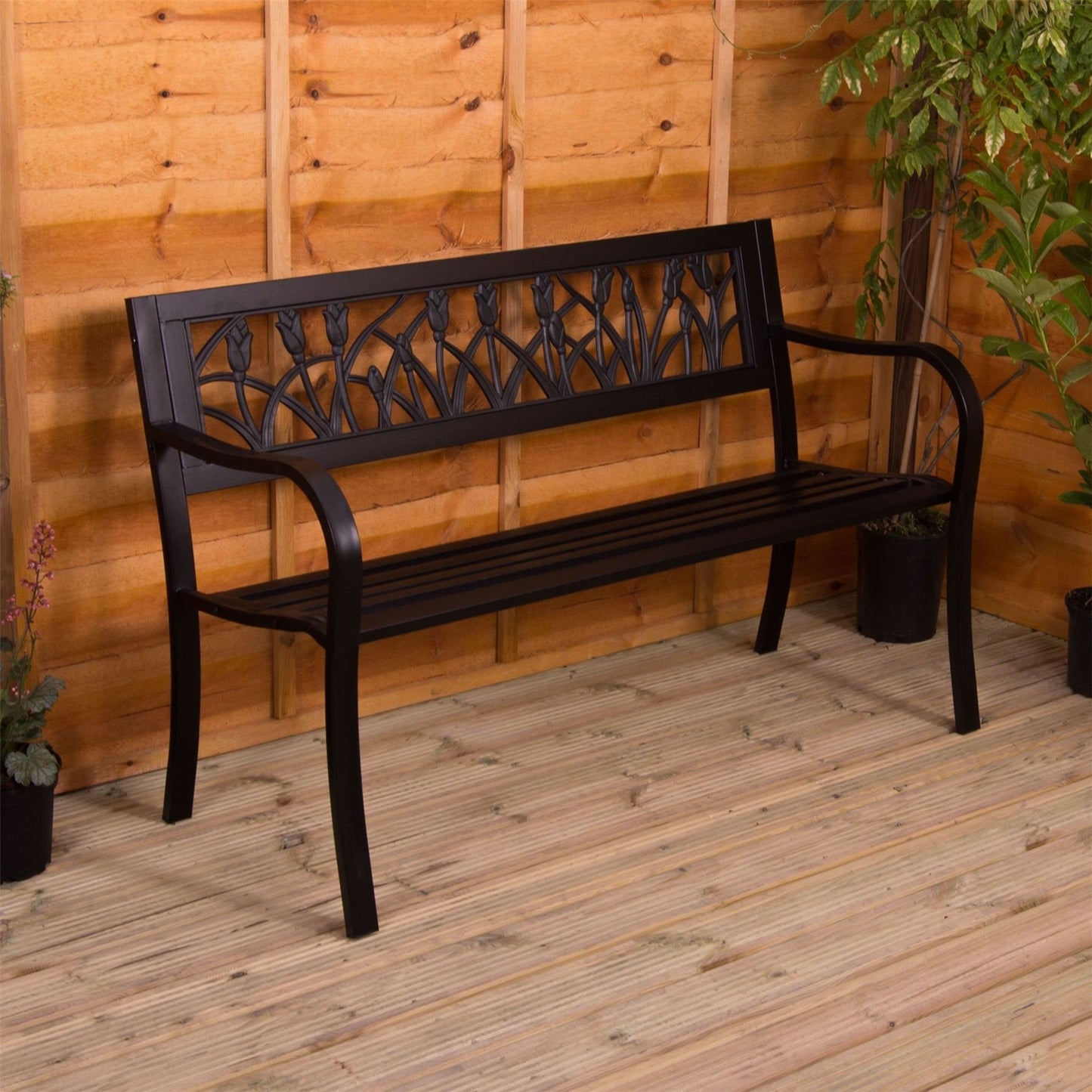 Garden Vida Steel Garden Bench, Tulip Design 3 Seater Outdoor Furniture Seating Park Patio Seat