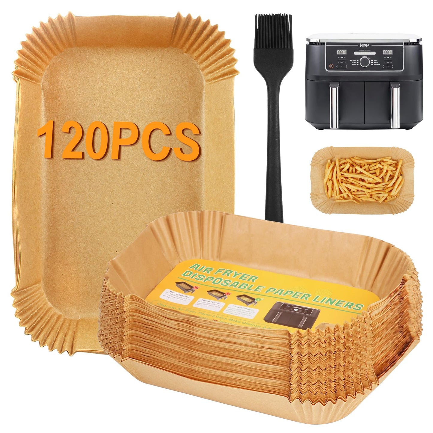 BYKITCHEN 120 PCS Airfryer Liners Disposable for Tower/Ninja Double Stack XL SL400UK Air Fryer, Paper Air Fryer Liners Accessories for Ninja