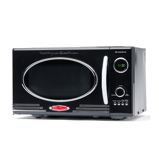 Nostalgia Retro Countertop Microwave Oven - Large 800-Watt - 25.4L - 12 Pre-Programmed Cooking Settings - Digital Clock - Kitchen Appliances - Black