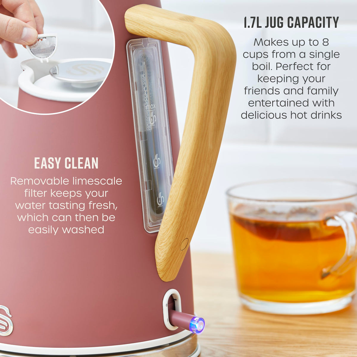 Swan SK14610FUS Nordic Cordless Jug Kettle with Fast Boil Technology, Overheat Protection, Soft Touch Handle, 1.7L, 3KW, Fuchsia Rose, Fusia
