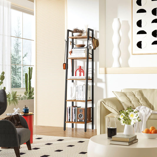 YMYNY 5 Tier Ladder Bookshelf, Height 160CM Bookcase, Freestanding Storage Organiser Shelves, Shelving Unit for Living Room Bedroom, Kitchen, Plant