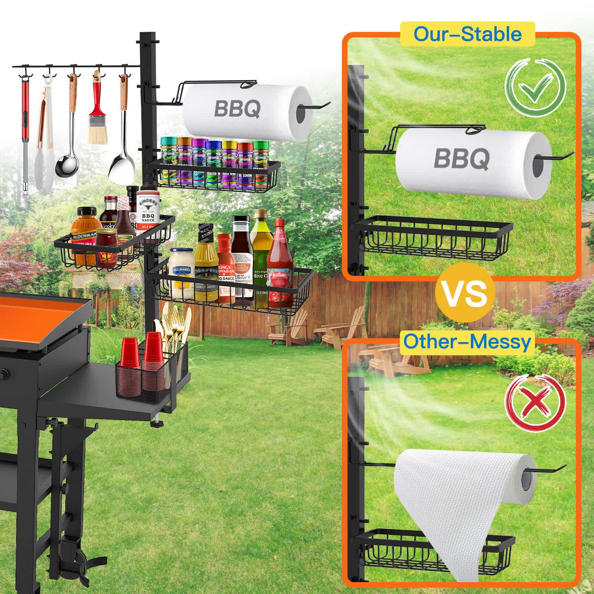 CONCONS Grill Caddy, BBQ Outdoor Kitchen Accessories for Camper, Barbeque Grill Accessories, Camping Kitchen, Barbeque Caddy for Outdoor Grill, Picnic