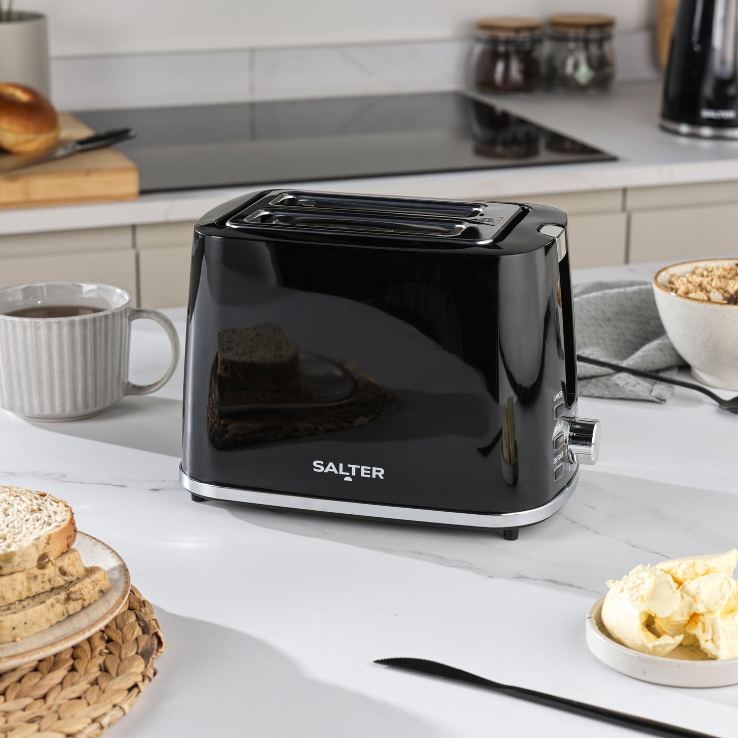 Salter COMBO-9133 Deco Kettle and Toaster Set  Rapid Boil 3 kW Kettle With Removable Limescale Filter, 2-Slice Wide Slot Electric Toaster, Crumb