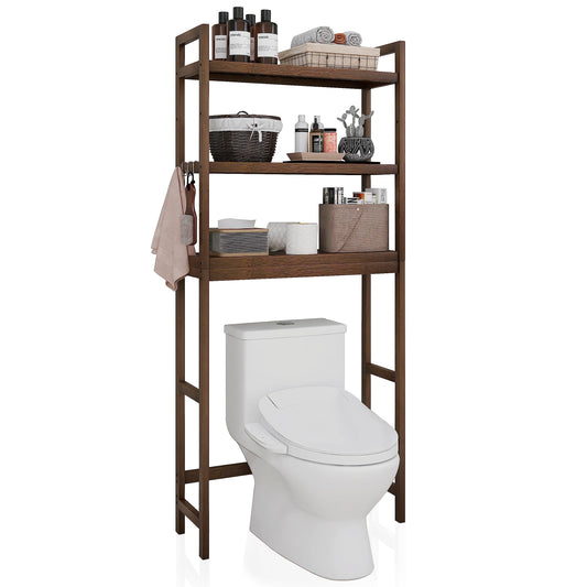 SMIBUY Bathroom Storage Shelf, Bamboo Over-The-Toilet Organizer Rack, Freestanding Toilet Space Saver with 3-Tier Adjustable Shelves Walnut