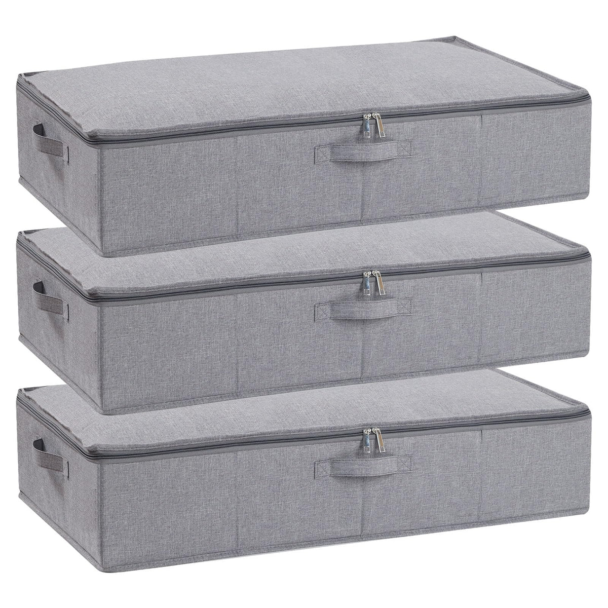 YheenLf Under Bed Storage Box with Lid, Foldable Wardrobe Organiser with Reinforced Handles for Blanket, Sheets, Clothing, Shoes, Grey, 3-Pack,