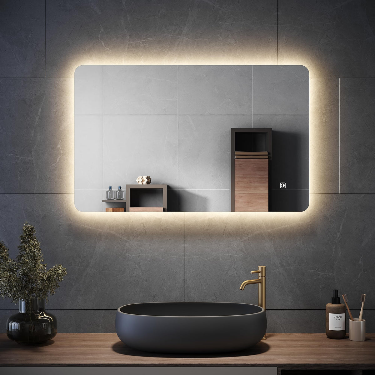 ELEGANT 800 x 500mm Backlit LED Illuminated Bathroom Mirror with 3 Colors Dimmable + Demister