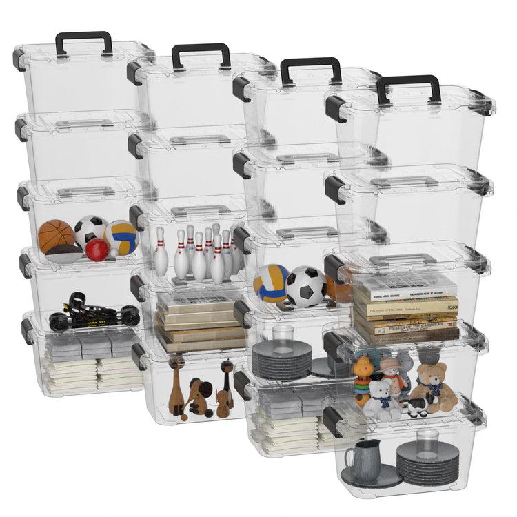 Cetomo Storage Boxes, Storage Box with Lids and Handle for Home Dorm Office Organization, Stackable Nesting Tote Container, Plastic, Clear, 6L-20 Pack