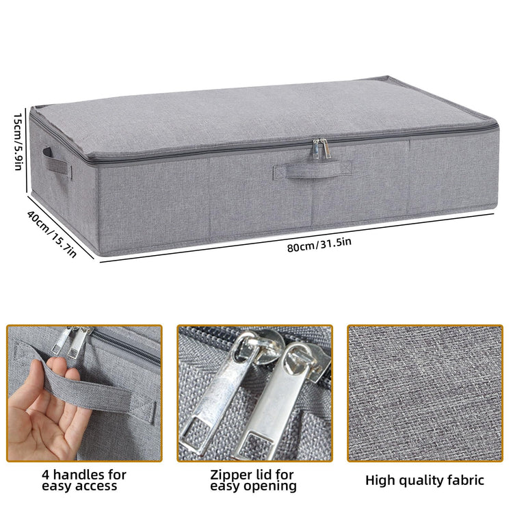 YheenLf 2-Pack Under Bed Clothes Storage Bgas with Lid, Foldable Wardrobe Organiser with Reinforced Handles for Blanket, Sheets, Clothing, Shoes,