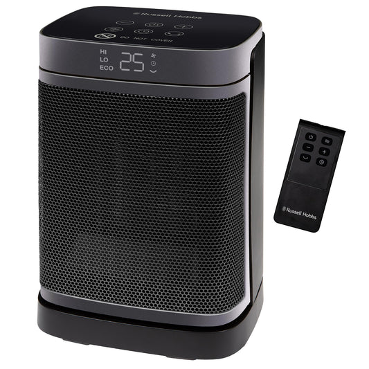 Russell Hobbs Space Heater in Black & Silver 1500W Silent Portable Oscillating Ceramic Electric Heater, Low Energy Digital Display, 4 Modes, 24hr Auto