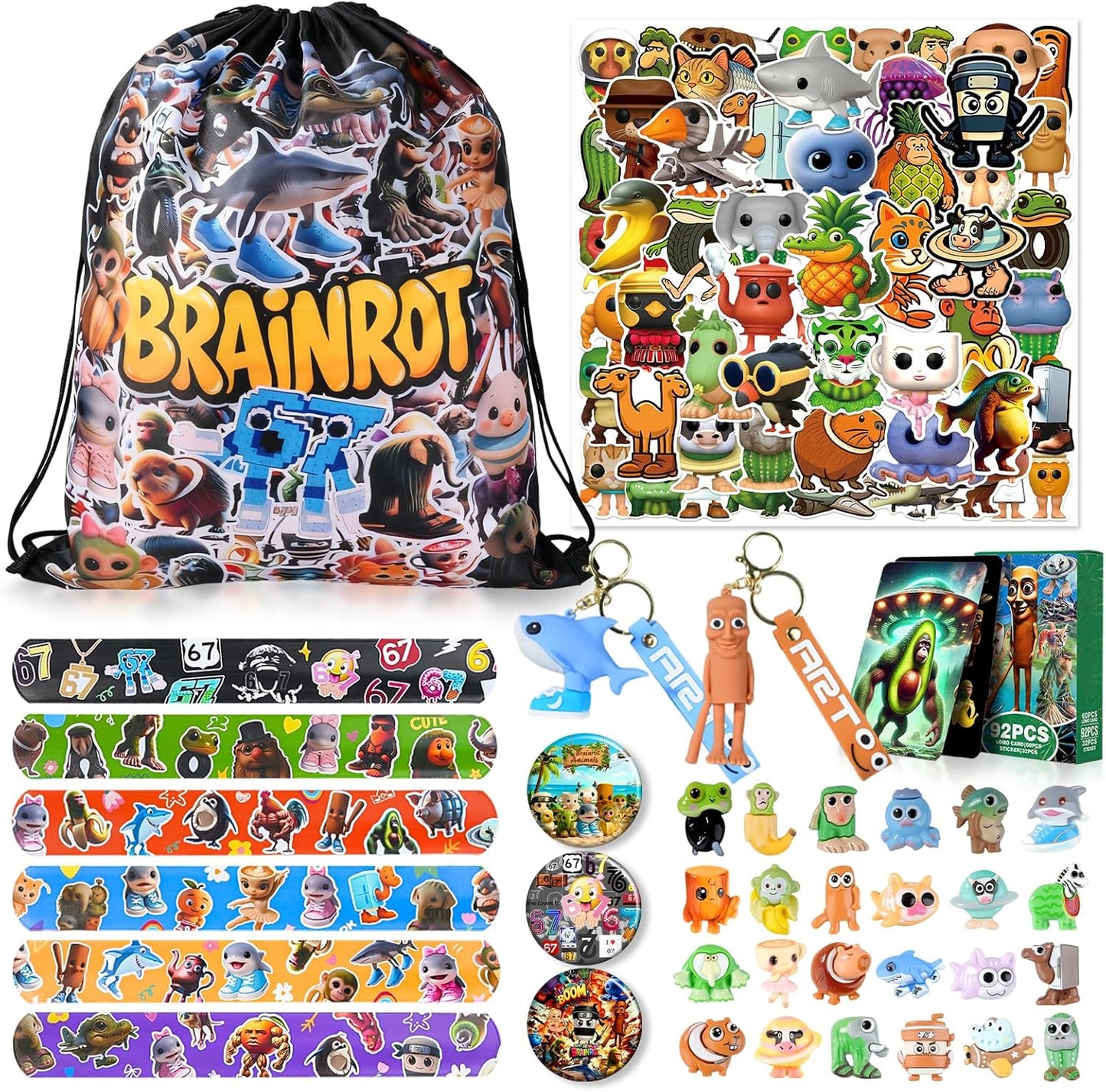 Italian Brainrot Steal a Brain Rot 136 PCS Gift Set With 24Tralalero Tralala Figurines LOMO Cards Keychains, 67 Meme backpack & More | Christmas Gifts for Meme Fans