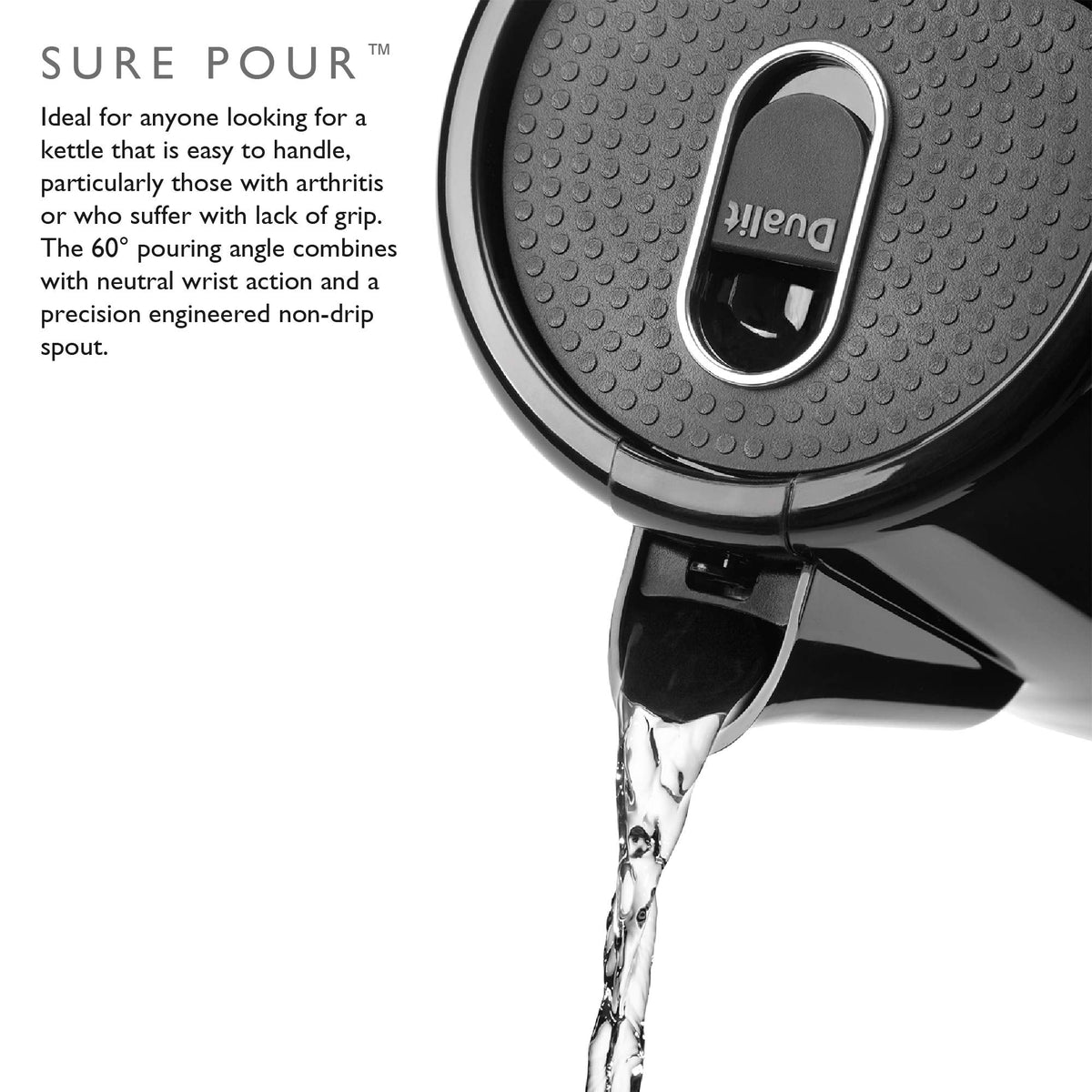 Dualit Studio Kettle | 1.5L 2.4KW Jug Kettle in Black with Polished Trim | Dual Measuring Windows | Fast Boiling BPA Free Kettle | Patented Sure Pour