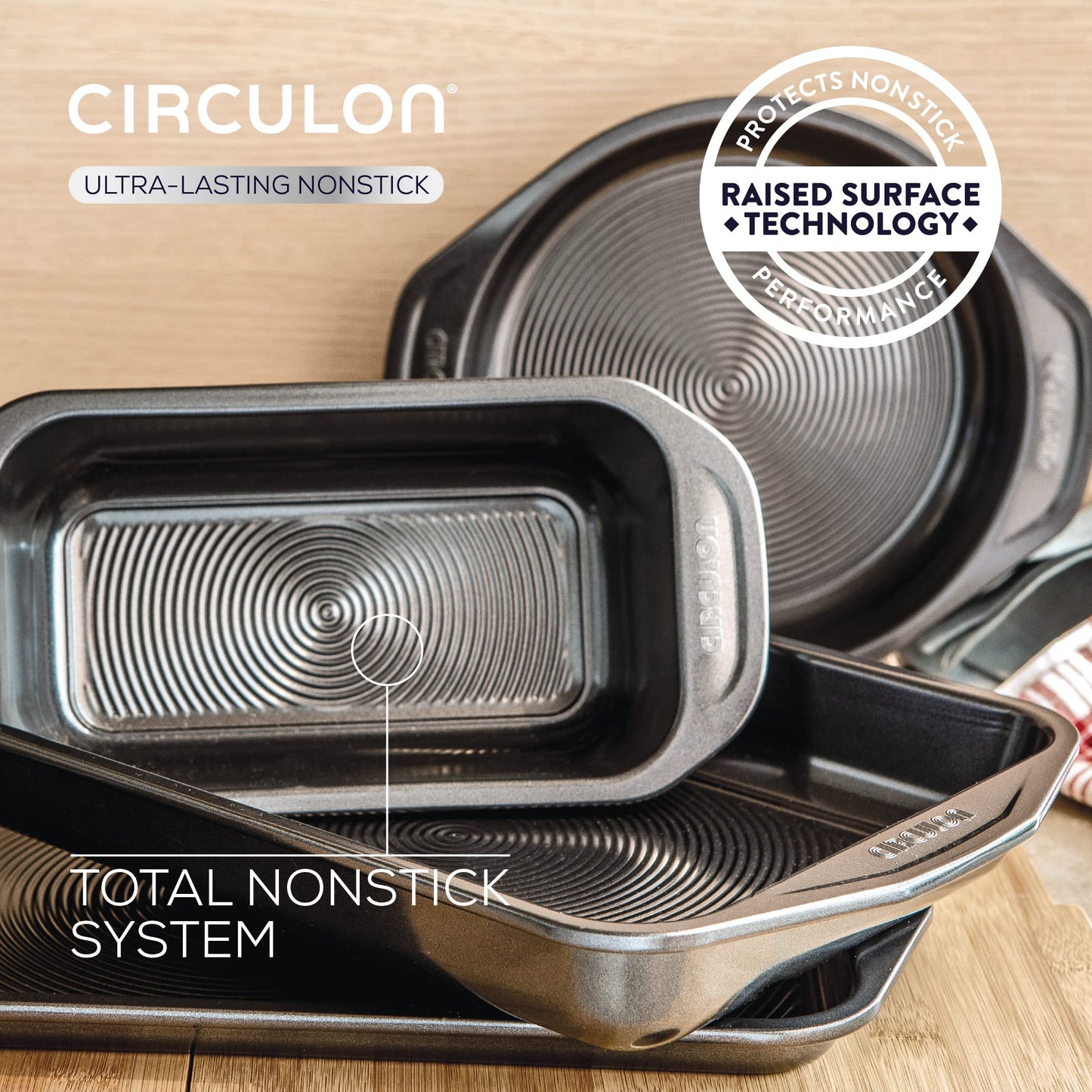 Circulon Ultimum Oven Trays, Roasting Tins & Baking Tray Set of 5 - Non Stick Oven Tray Set, Freezer & Dishwasher Safe Carbon Steel Bakeware, Black