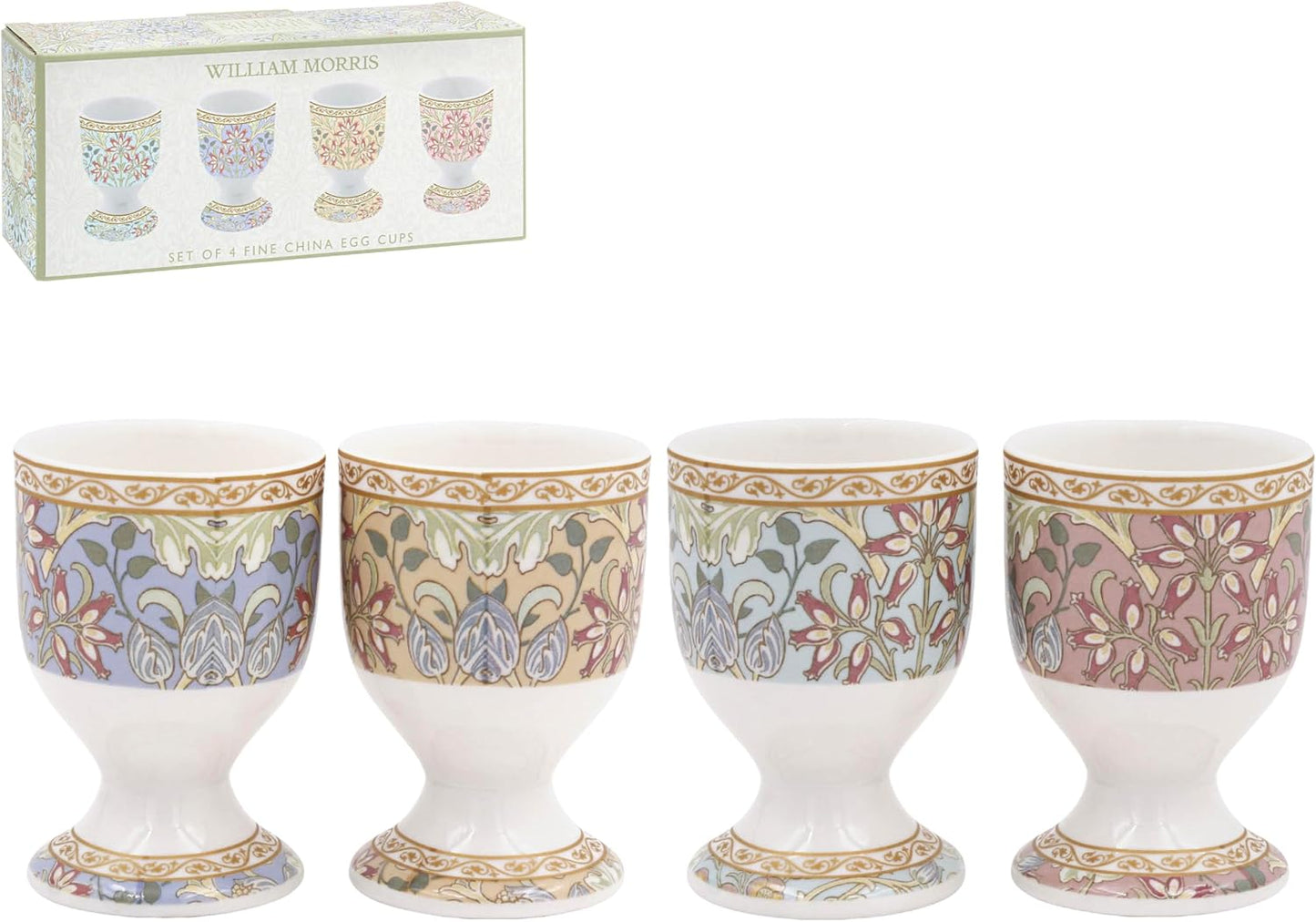 The Leonardo Collection Wm. Morris Assortments Fine China Hyacinth Egg Cups Set of 4 for Home & Kitchen | Dishwasher Safe Eggcup Stands for Breakfast Table | Durable Boiled Egg Holder for Daily Use
