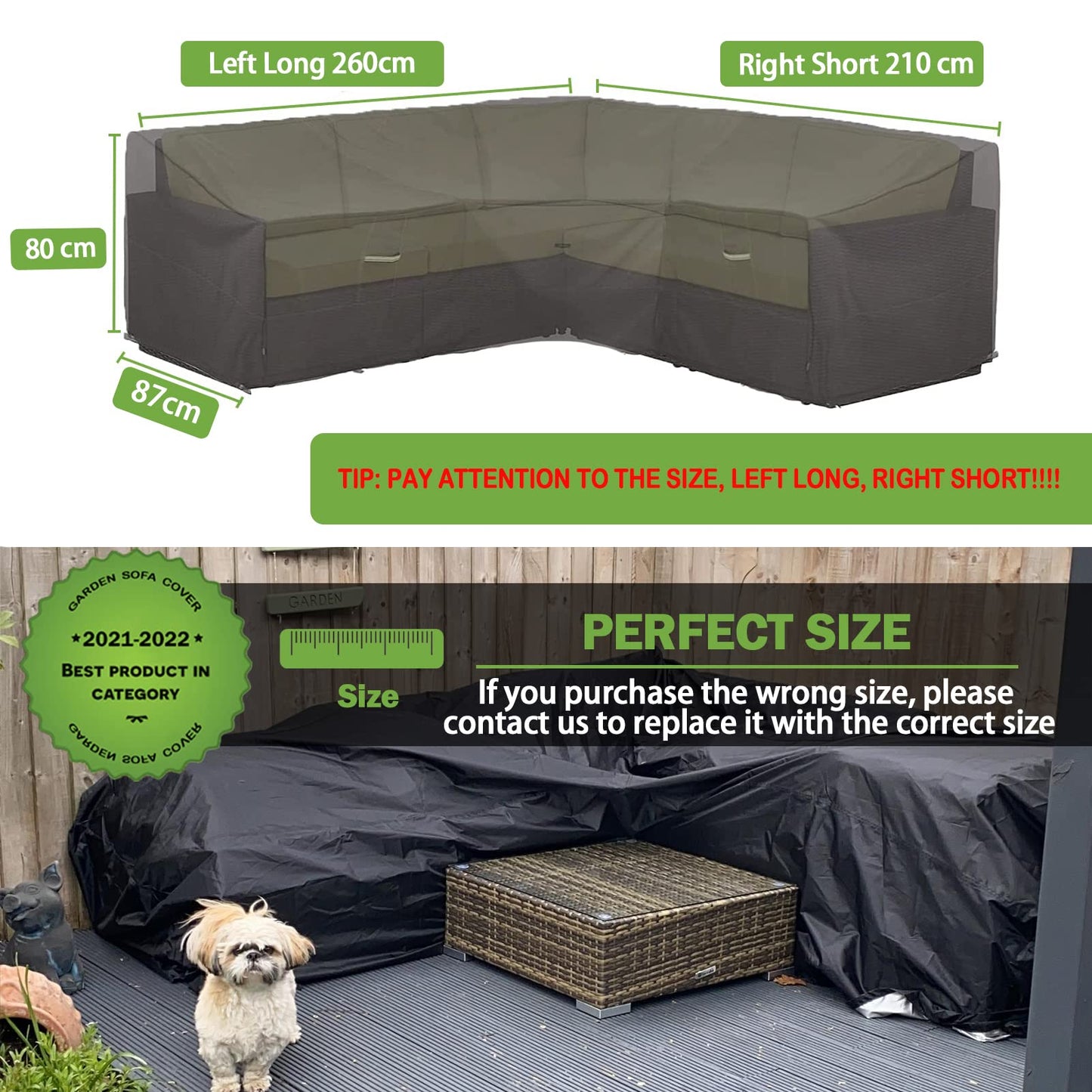 Enzeno Garden L-Shape Furniture Cover Waterproof, 420D Heavy Duty Oxford Fabric Outdoor Rattan Corner Sofa Cover with Waterproof Tape (260 * 210 *