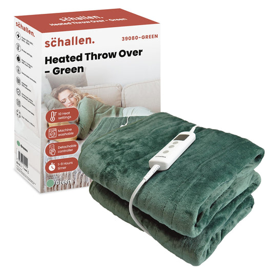 Schallen 120x160cm Soft Heated Warm Throw Over Blanket with Timer and 10 Heat Settings Forest Green