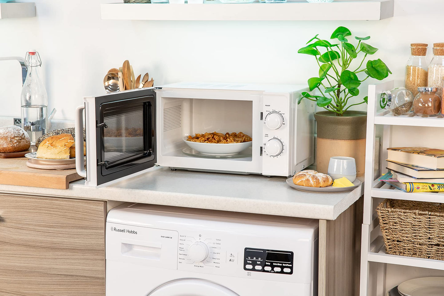 Russell Hobbs 17L Small Microwave White Manual Textures 700W with 5 Power Levels & 30 min Timer, Defrost Function & Easy Clean, RHM1725