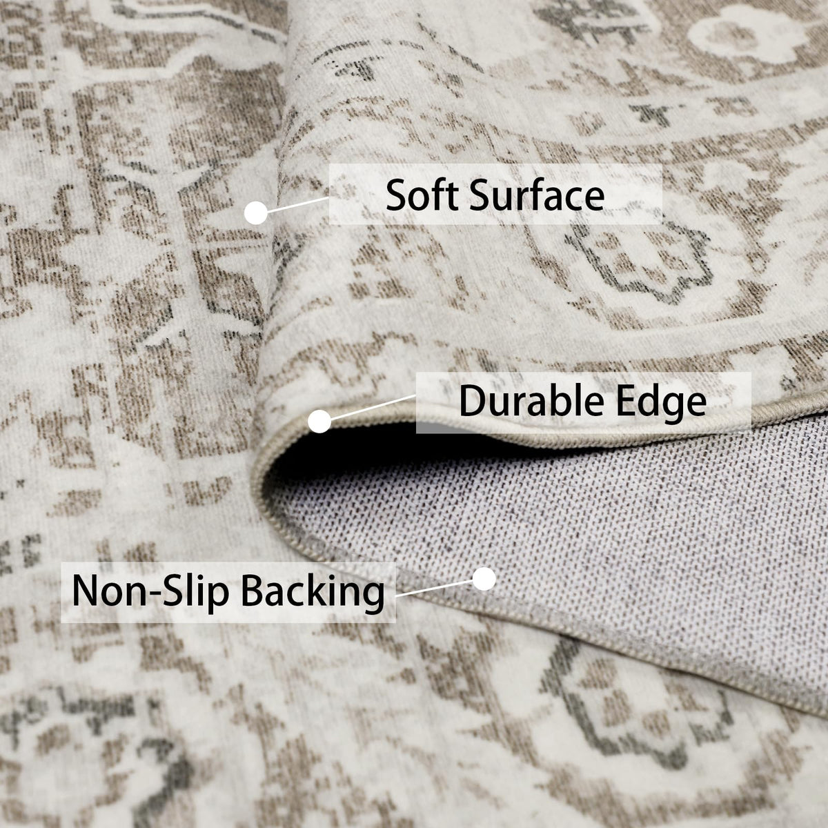 Famibay Rugs Living Room Large 160X230 Machine Washable Soft Short Pile Area Rugs Vintage Traditional Bedroom Carpet Non Slip Non Shedding for Home