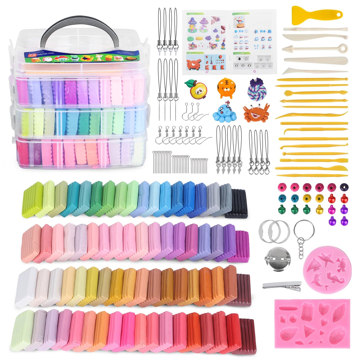 Polymer Clay Kits 72Colors Sculpting Molding Clay DIY Modeling Clay Oven Baking Clay Kits 19 Sculpting Tools and 12 Kinds of Accessories Non-Toxic and