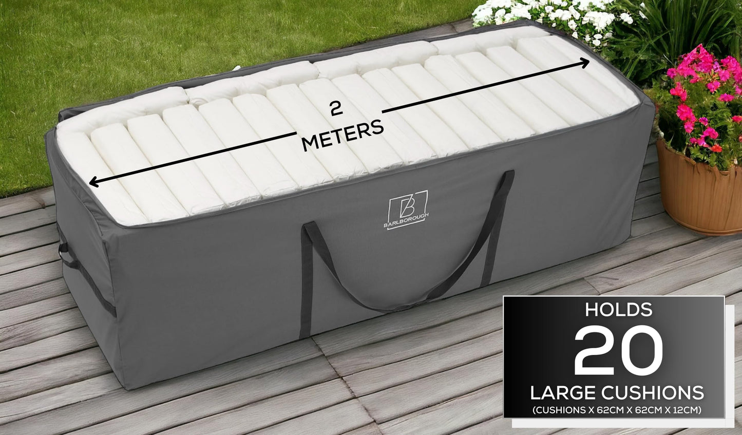 Barlborough Garden Cushion Protective Storage Bag Cover | XLarge 200 x 75 x 60cm | For Outdoor Furniture Sofa Cushions Grey