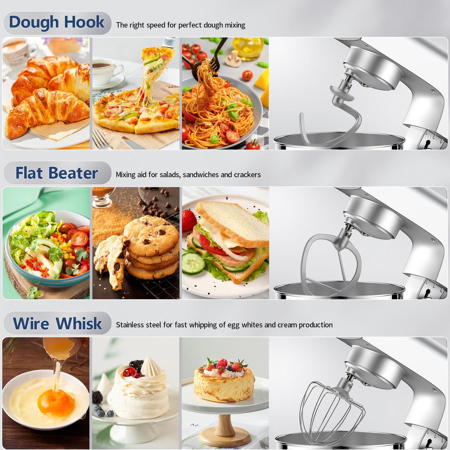 Vezzio Small Stand Mixer,4.5 liters Food Mixers for Baking,1500W 10-Speed Kitchen Cake Mixers,Electric Kitchen Mixers with Small form-factor, Easy to