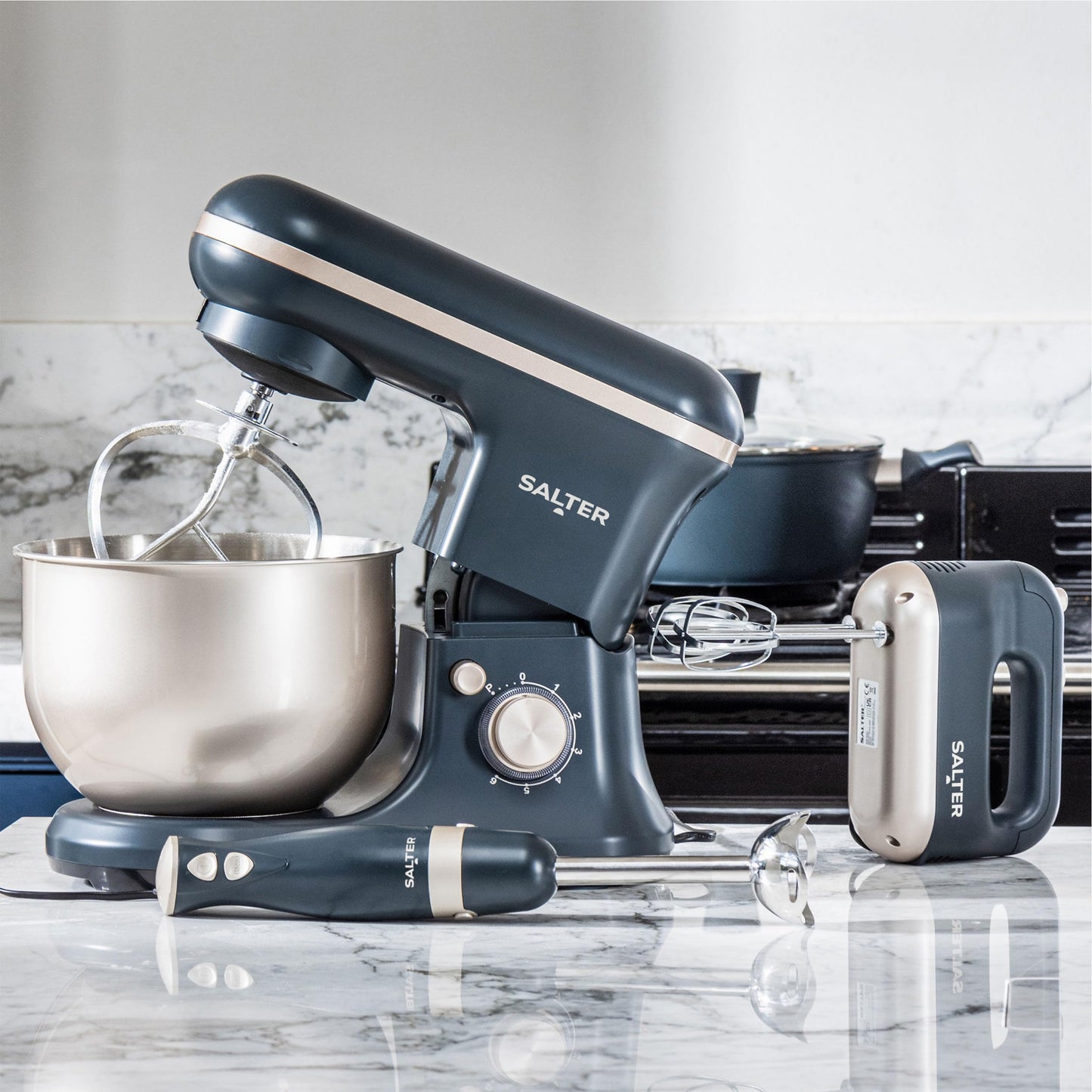 Salter Marino Baking Stand Mixer - 6 Speed Kitchen Mixer With Pulse, 5L Stainless Steel Mixing Bowl, Removable Splash Guard, Whisk, Dough and Beater