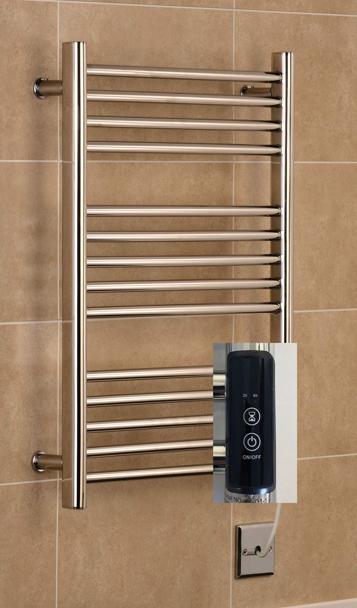 Manissa Siena 500w x 720h Stainless Steel Electric Heated Towel Rail Mirror Polished Finish Towel Radiator