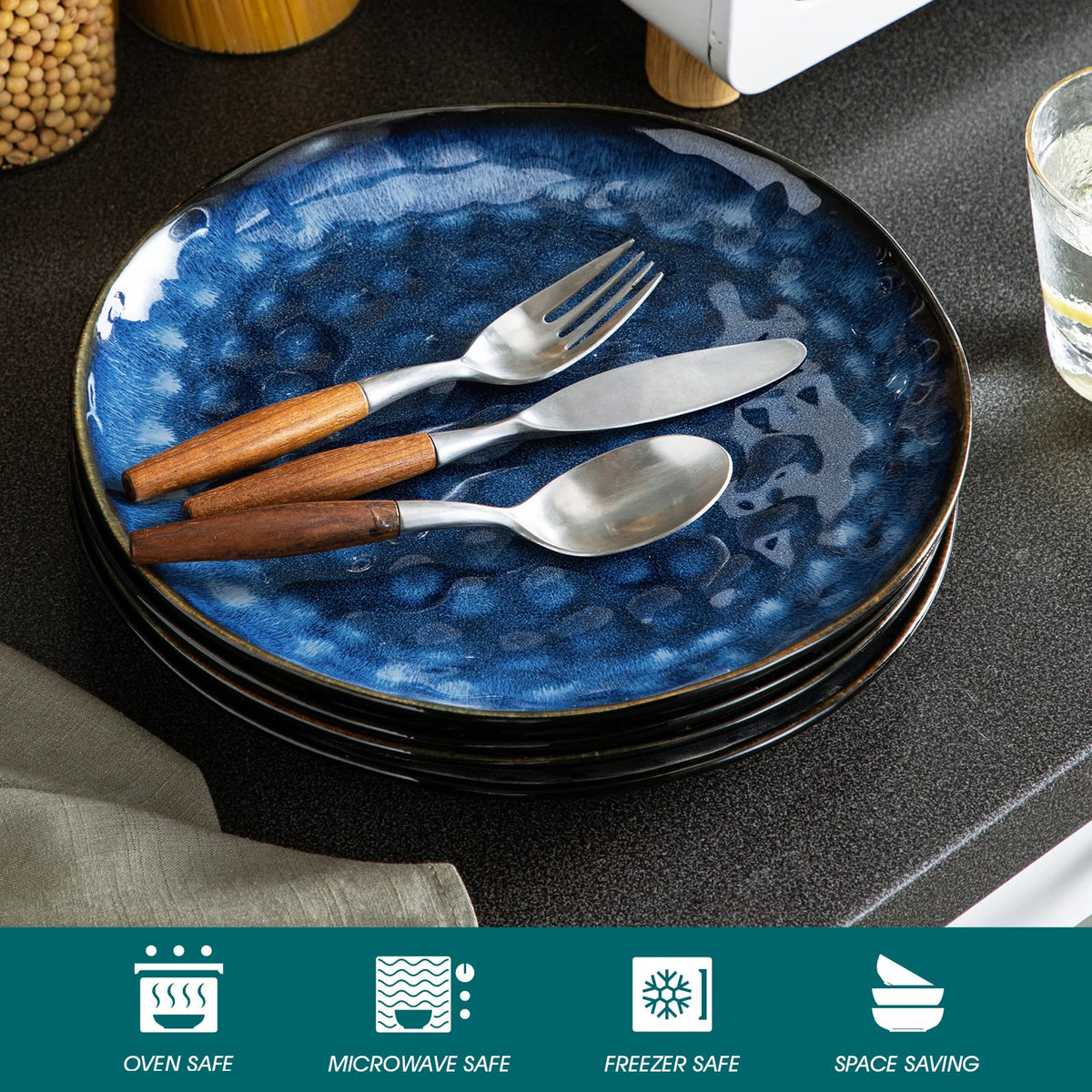 vancasso Dinner Plates Set, 10.5 Inch Scratch-Resistant Ceramic Plate, Microwave, Oven and Dishwasher Safe Dinner Plates Set of 4, Reactive Glaze and