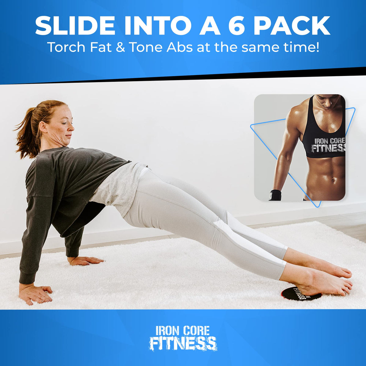 Iron Core Fitness Sliding Discs for Exercise Multi Pack Exercise Sliders. HIIT Workout Equipment (Aqua & Black)