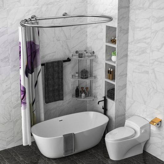 Sikaiqi Oval Shower Curtain Rod Hoop Square Shape Bathroom Rod for Clawfoot Tub Free Standing Tubs Silver