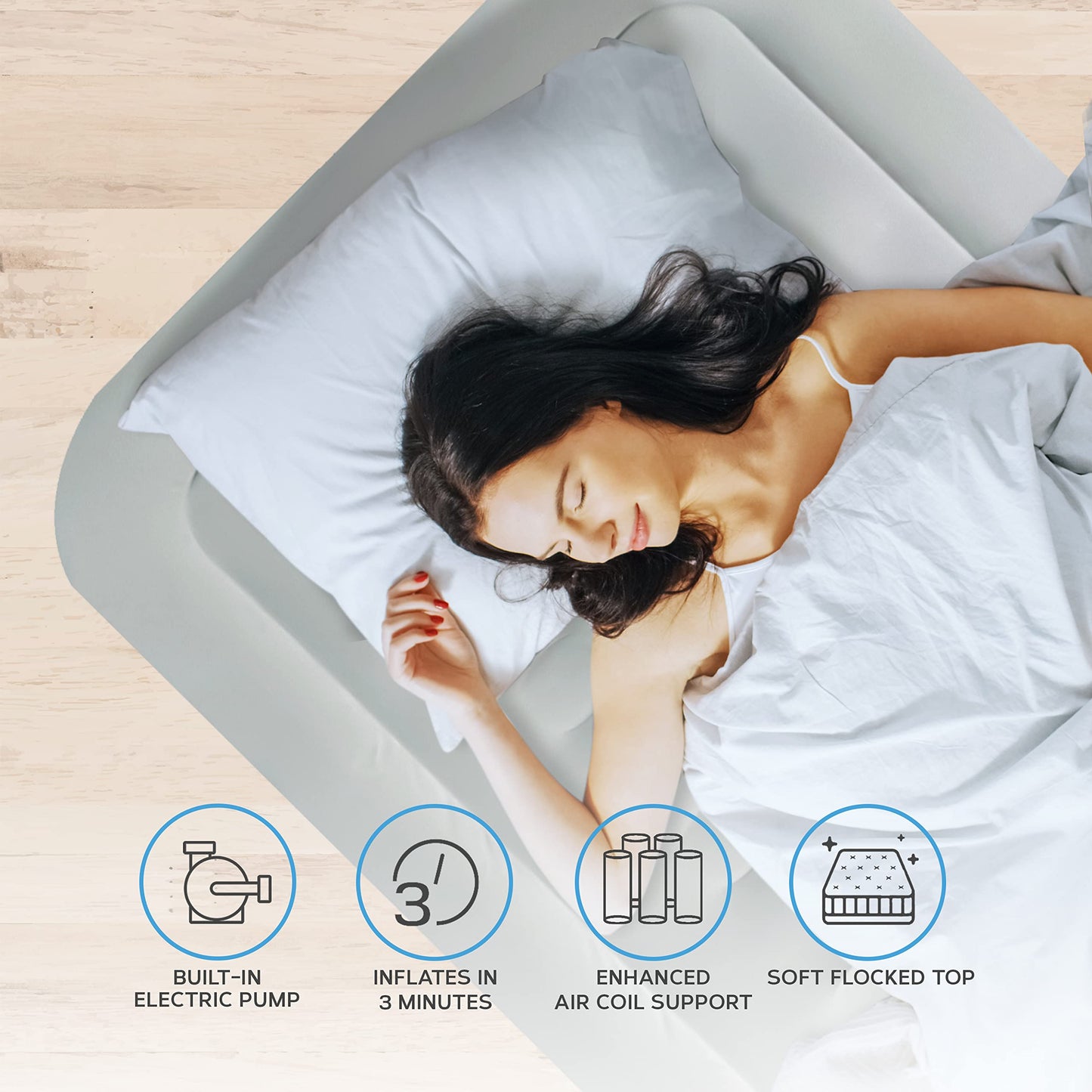 Get Fit Air Bed with Built In Electric Pump - Premium Single Size - Blow Up Bed with Free Pillow - Elevated Inflatable Air Mattress for Outdoor,
