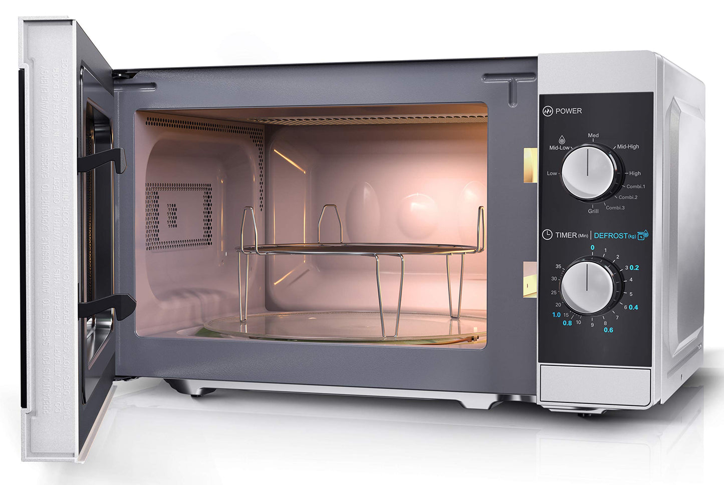 SHARP YC-MG01U-S Compact 20 Litre 800W Manual control Microwave with 1000W Grill, 5 power levels, defrost function, LED cavity light - Silver