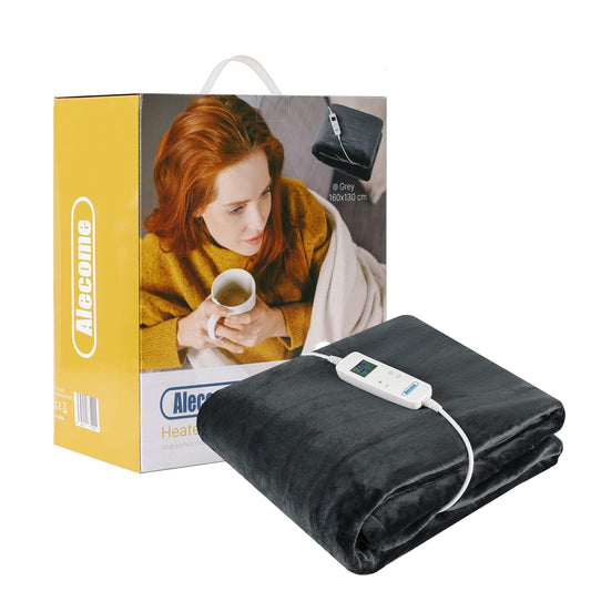 Electric Heated Throw Blanket 10 Heat Settings Washable 220gsm Fleece with Digital Remote Timer - 160cm x 130cm Dark Grey